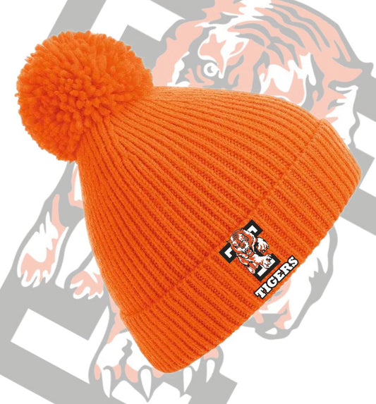 Telford Tigers Knit Ribbed Pom Pom Beanie Hat